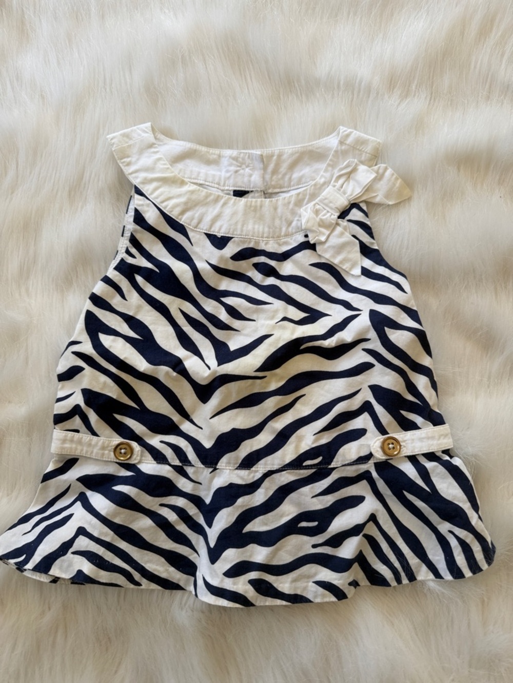 Janie and Jack Navy and White Zebra Print Sleeveless Peplum Top